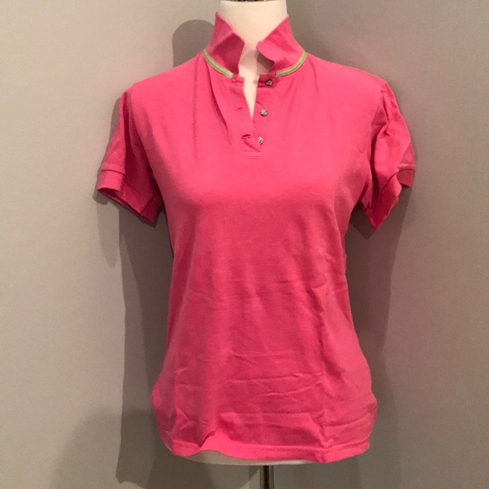 Molly B pink polo, jeweled buttons